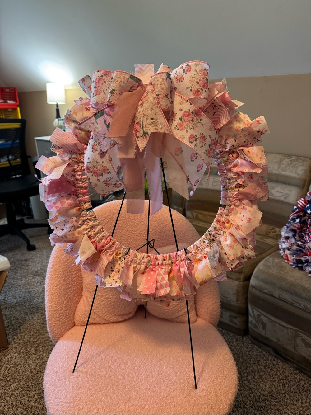 Handmade Pink Floral Ribbon Wreath for Kids - Cute Hairbow Accent